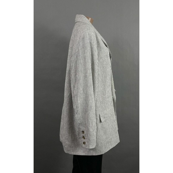 Old Navy Blazer XL Women Gray Pinstripe Double Breasted Linen Blend Business - Picture 4 of 12